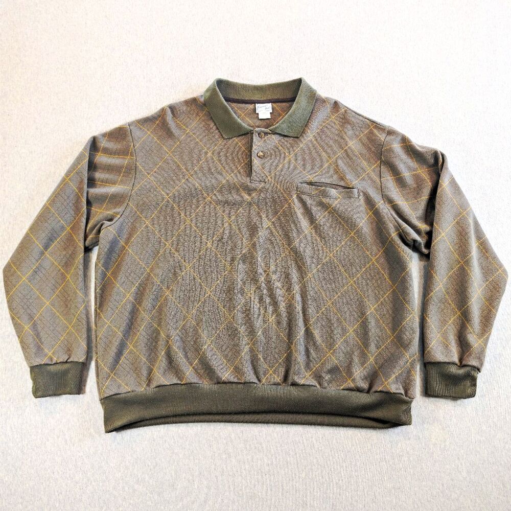 Haband Casual Joe Men's 2XL Gray Argyle Collared Long Sleeve Pullover Sweater